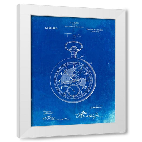 PP112-Faded Blueprint U.S. Watch Co. Pocket Watch Patent Poster White Modern Wood Framed Art Print by Borders, Cole