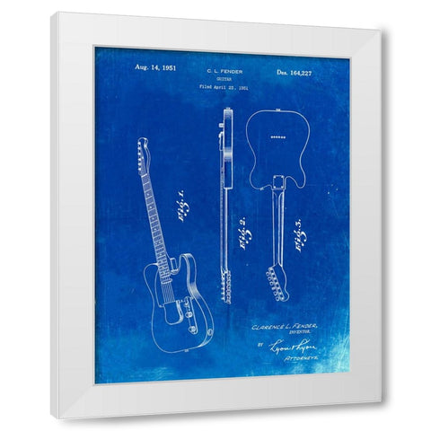 PP121- Faded Blueprint Fender Broadcaster Electric Guitar Patent Poster White Modern Wood Framed Art Print by Borders, Cole