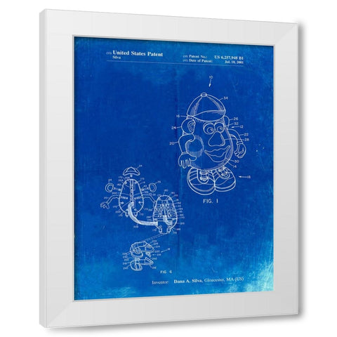 PP123- Faded Blueprint Mr. Potato Head Patent Poster White Modern Wood Framed Art Print by Borders, Cole