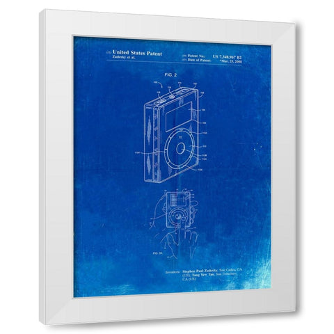 PP124- Faded Blueprint iPod Click Wheel Patent Poster White Modern Wood Framed Art Print by Borders, Cole