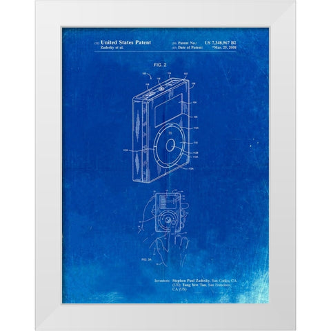 PP124- Faded Blueprint iPod Click Wheel Patent Poster White Modern Wood Framed Art Print by Borders, Cole