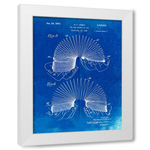 PP125- Faded Blueprint Slinky Toy Patent Poster White Modern Wood Framed Art Print by Borders, Cole