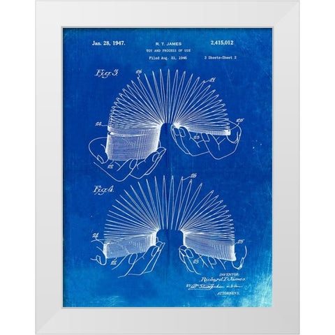 PP125- Faded Blueprint Slinky Toy Patent Poster White Modern Wood Framed Art Print by Borders, Cole