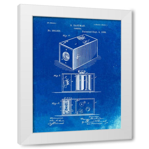 PP126- Faded Blueprint Eastman Kodak Camera Patent Poster White Modern Wood Framed Art Print by Borders, Cole