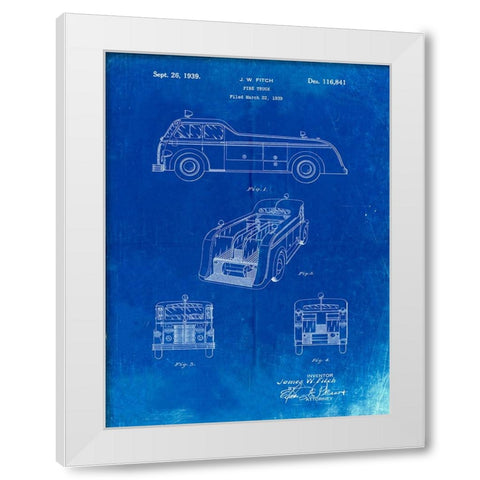 PP128- Faded Blueprint Firetruck 1939 Patent Poster White Modern Wood Framed Art Print by Borders, Cole