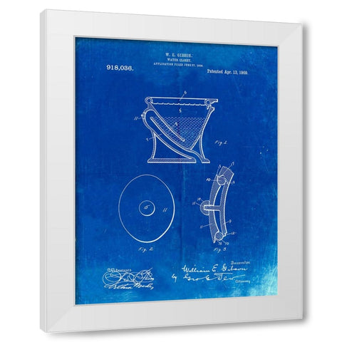 PP129- Faded Blueprint Siphoning Water Closet 1909 Patent Poster White Modern Wood Framed Art Print by Borders, Cole