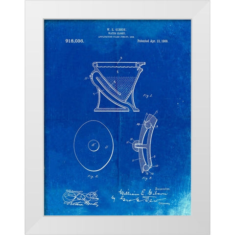 PP129- Faded Blueprint Siphoning Water Closet 1909 Patent Poster White Modern Wood Framed Art Print by Borders, Cole