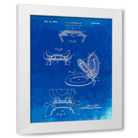PP130- Faded Blueprint Toilet Seat Poster White Modern Wood Framed Art Print by Borders, Cole