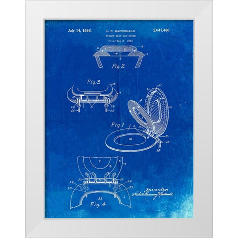 PP130- Faded Blueprint Toilet Seat Poster White Modern Wood Framed Art Print by Borders, Cole