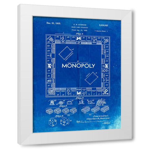 PP131- Faded Blueprint Monopoly Patent Poster White Modern Wood Framed Art Print by Borders, Cole