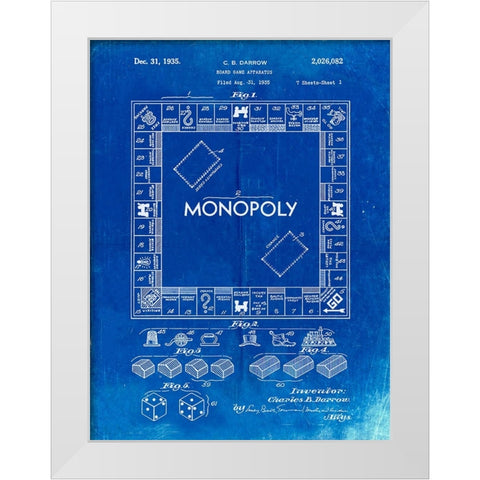PP131- Faded Blueprint Monopoly Patent Poster White Modern Wood Framed Art Print by Borders, Cole