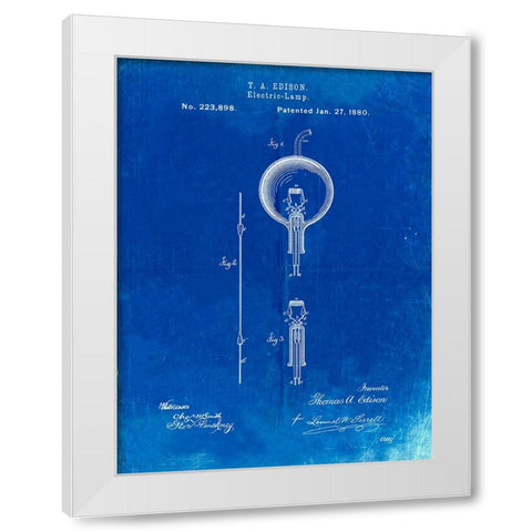 PP133- Faded Blueprint Thomas Edison Light Bulb Poster White Modern Wood Framed Art Print by Borders, Cole