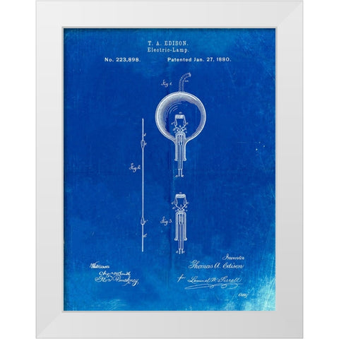 PP133- Faded Blueprint Thomas Edison Light Bulb Poster White Modern Wood Framed Art Print by Borders, Cole