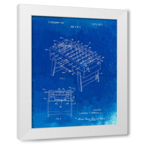 PP136- Faded Blueprint Foosball Game Patent Poster White Modern Wood Framed Art Print by Borders, Cole