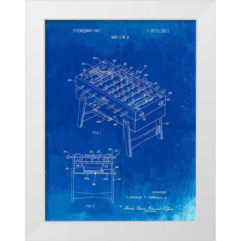 PP136- Faded Blueprint Foosball Game Patent Poster White Modern Wood Framed Art Print by Borders, Cole