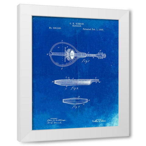 PP137- Faded Blueprint Gibson Mandolin A - Model Patent Poster White Modern Wood Framed Art Print by Borders, Cole
