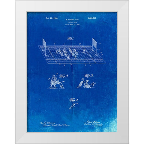 PP142- Faded Blueprint Football Board Game Patent Poster White Modern Wood Framed Art Print by Borders, Cole