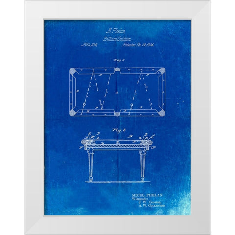 PP149- Faded Blueprint Pool Table Patent Poster White Modern Wood Framed Art Print by Borders, Cole