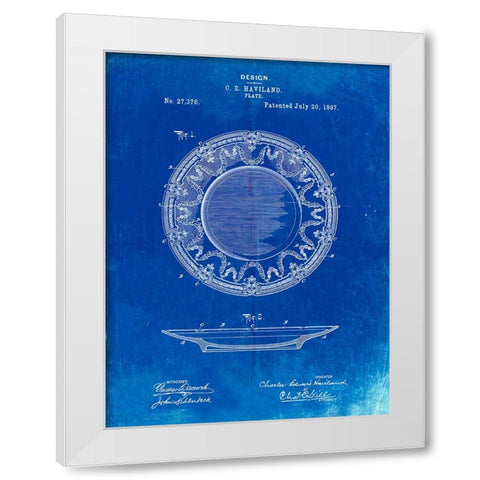 PP150- Faded Blueprint Haviland Dinner Plate Patent Poster White Modern Wood Framed Art Print by Borders, Cole