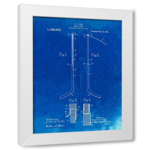 PP157- Faded Blueprint Hockey Stick 1915 Poster White Modern Wood Framed Art Print by Borders, Cole