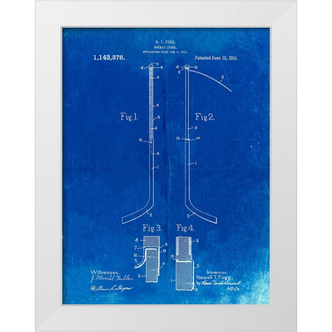 PP157- Faded Blueprint Hockey Stick 1915 Poster White Modern Wood Framed Art Print by Borders, Cole