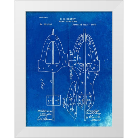 PP158- Faded Blueprint 1898 Hockey Skate Patent Poster White Modern Wood Framed Art Print by Borders, Cole