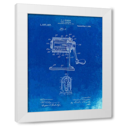 PP162- Faded Blueprint Pencil Sharpener Patent Poster White Modern Wood Framed Art Print by Borders, Cole