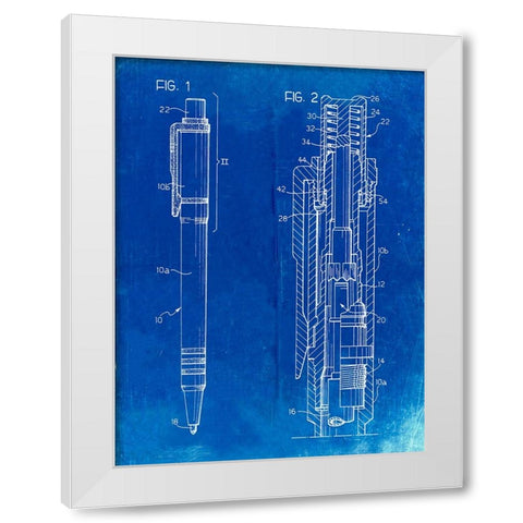 PP163- Faded Blueprint Ball Point Pen Patent Poster White Modern Wood Framed Art Print by Borders, Cole