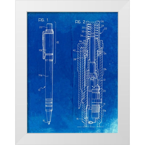 PP163- Faded Blueprint Ball Point Pen Patent Poster White Modern Wood Framed Art Print by Borders, Cole