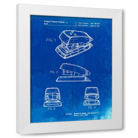PP164- Faded Blueprint Mini Stapler Patent Poster White Modern Wood Framed Art Print by Borders, Cole