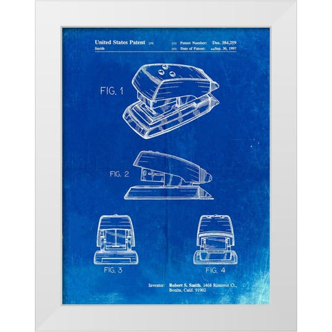 PP164- Faded Blueprint Mini Stapler Patent Poster White Modern Wood Framed Art Print by Borders, Cole