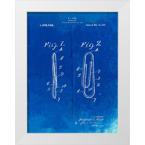 PP165- Faded Blueprint Paper Clip Patent Poster White Modern Wood Framed Art Print by Borders, Cole
