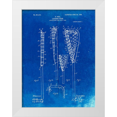 PP166- Faded Blueprint Lacrosse Stick Patent Poster White Modern Wood Framed Art Print by Borders, Cole