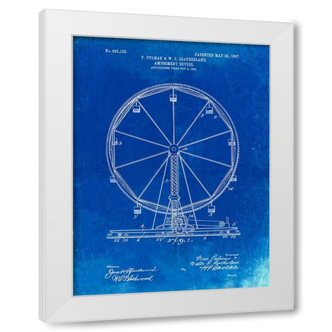 PP167- Faded Blueprint Ferris Wheel Poster White Modern Wood Framed Art Print by Borders, Cole