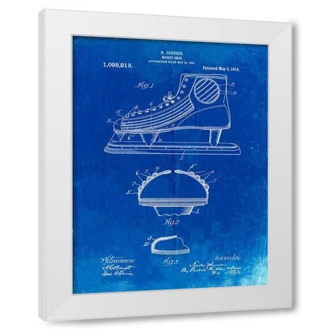 PP169- Faded Blueprint Hockey Skate Patent Poster White Modern Wood Framed Art Print by Borders, Cole
