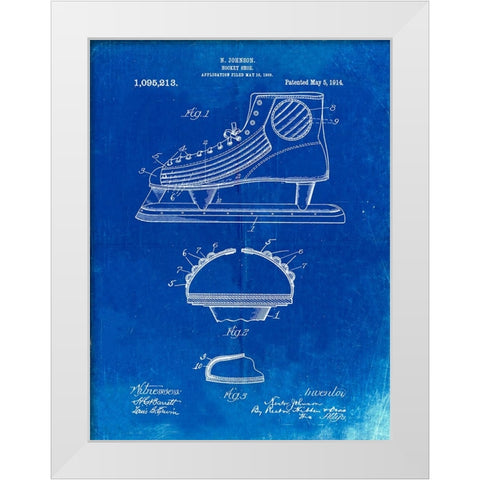 PP169- Faded Blueprint Hockey Skate Patent Poster White Modern Wood Framed Art Print by Borders, Cole