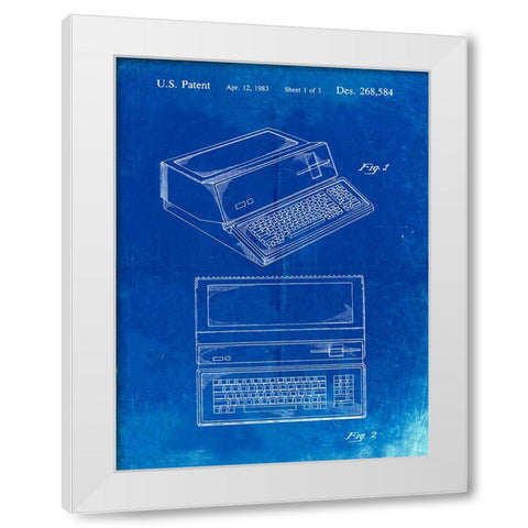 PP171- Faded Blueprint Apple III Computer Patent Poster White Modern Wood Framed Art Print by Borders, Cole