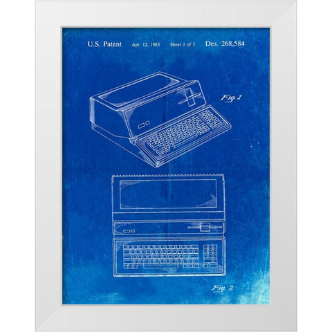 PP171- Faded Blueprint Apple III Computer Patent Poster White Modern Wood Framed Art Print by Borders, Cole
