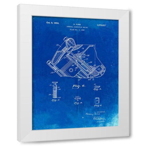 PP172- Faded Blueprint Ford V-8 Combustion Engine 1934 Patent Poster White Modern Wood Framed Art Print by Borders, Cole
