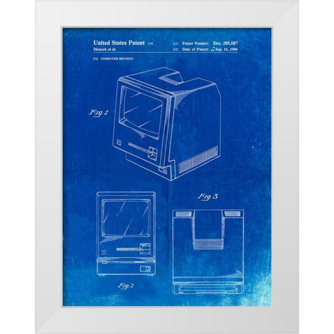 PP176- Faded Blueprint First Macintosh Computer Poster White Modern Wood Framed Art Print by Borders, Cole