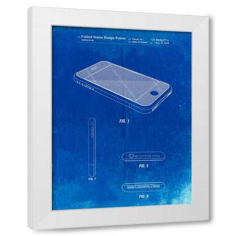 PP177- Faded Blueprint iPhone 3 Patent Poster White Modern Wood Framed Art Print by Borders, Cole