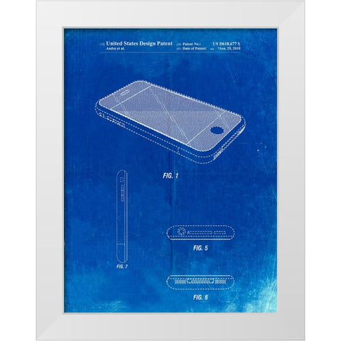 PP177- Faded Blueprint iPhone 3 Patent Poster White Modern Wood Framed Art Print by Borders, Cole