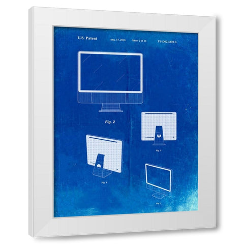 PP178- Faded Blueprint iMac Computer Mid 2010 Patent Poster White Modern Wood Framed Art Print by Borders, Cole