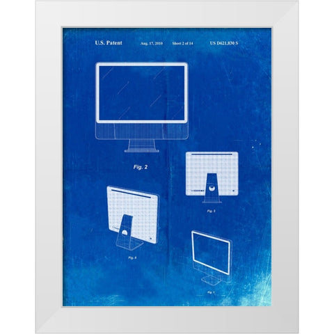 PP178- Faded Blueprint iMac Computer Mid 2010 Patent Poster White Modern Wood Framed Art Print by Borders, Cole