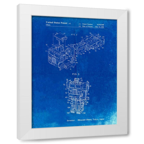 PP179- Faded Blueprint Optimus Prime Transformer Poster White Modern Wood Framed Art Print by Borders, Cole