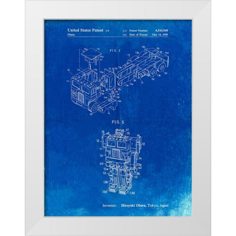 PP179- Faded Blueprint Optimus Prime Transformer Poster White Modern Wood Framed Art Print by Borders, Cole