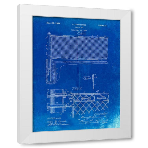 PP181- Faded Blueprint Tennis Net Patent Poster White Modern Wood Framed Art Print by Borders, Cole