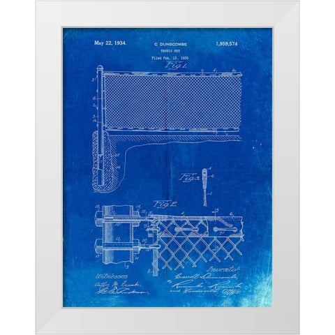 PP181- Faded Blueprint Tennis Net Patent Poster White Modern Wood Framed Art Print by Borders, Cole