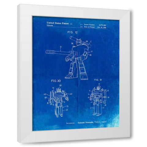PP184- Faded Blueprint Megatron Transformer Patent Poster White Modern Wood Framed Art Print by Borders, Cole