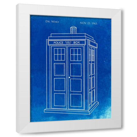 PP189- Faded Blueprint Doctor Who Tardis Poster White Modern Wood Framed Art Print by Borders, Cole
